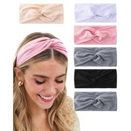 WUNZILO Pack of 6 Women's Headband Summer Elastic Headbands Sports Headwrap Headband with Bow Soft Twisted Headband Women Children Girls 6 Colours