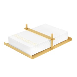 STWWO Napkin Holder for Bathroom, Guest Towel Holder Tray for Bathroom, Metal Guest Napkin Holder with Weighted Center Bar, Rectangle Disposable Hand Towel Tray for Guest Room, Table, Kitchen, Gold