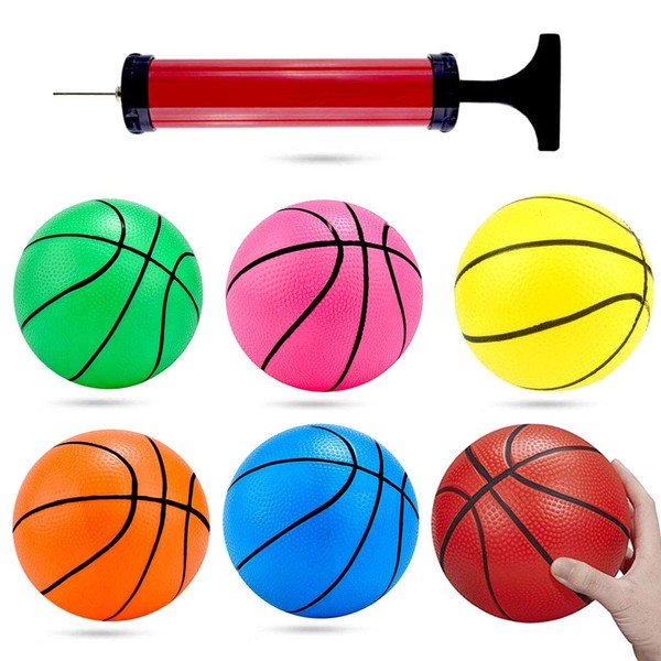 Shindel 6 inches Mini Toy Basketball, 6PCS Basketball for Toddlers, Colorful Kids Mini Toy Basketball Rubber Basketball for Kids, Teenager Basketballs, with Pump