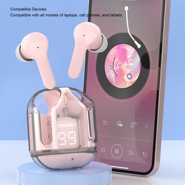 Wireless Headphones with Dual LED Display, 5.3 Inch HiFi Stereo, 30 Hours Playback, Built-in Microphone, Type C, In-Ear Headphones, Ear Hook for Sports, Gold