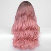 HAIRCUBE Long Pink Wavy Wig for Women Ombre Pink Wig