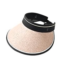 Sun Visors for Women Wide Brim Beach Hat Foldable Straw Visor Hat Ponytail Summer Packable, Beige
