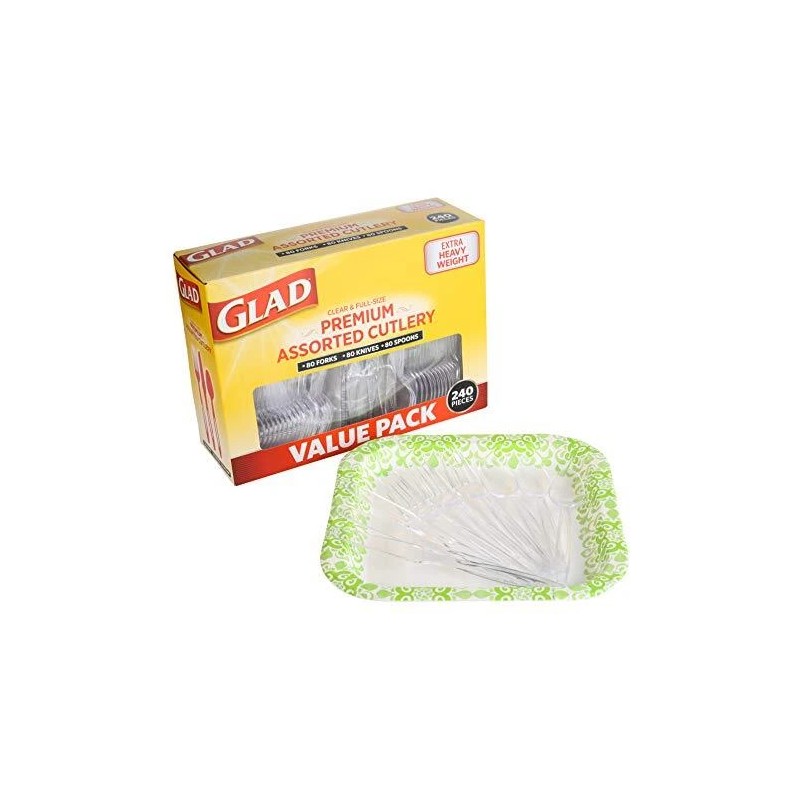 Glad 240 Count Clear Plastic Cutlery Set Forks Knives Spoons