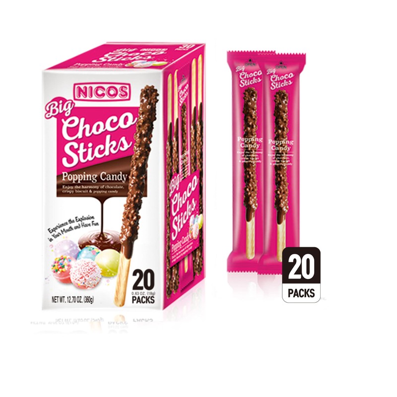 Nicos big choco sticks Popping candy 20ct -Feel the Pop-