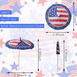 100 PCS Drink Umbrellas Cocktail Picks 4th of July Decor American Flag Drinking Umbrella Fruit Toothpicks Independence Day Cupcake Topper Sticks for Patriotic Party Appetizers Restaurant Decorations​