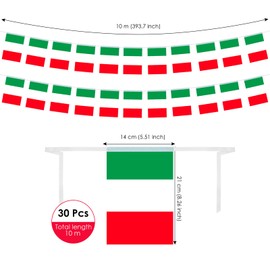 AhfuLife Italy Flag Chain Bunting, 1 Piece 30 Flags 14 x 21 cm - 10 m Double-Sided Rectangle Fabric Italian Bunting Garland for World Cup Euro Home Garden Party Bar 2024 Decoration