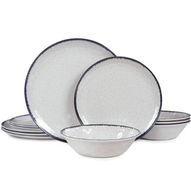 Gofunfun 12-Piece Melamine Dinnerware Set for 4 - Retro Speckled Pattern Plates & Bowls, Lightweight & Scratch Resistant, Indoor/Outdoor Use