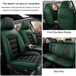 Cscevt 5 Seat Covers for KIA Amanti 2004-2006 Upgraded Leather Car Seat Covers Waterproof Anti-Slip Car Seat Protectors Comfort Automotive Seat Covers with Airbag（Standard,Black+Green）