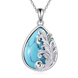 VENACOLY Turquoise Necklace 925 Sterling Silver Turquoise Pendant Jewellery Gifts for Women Turquoise Lovers, Sterling Silver