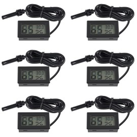 6 Pieces Digital Thermometer Hygrometer Mini Probe Thermometer Temperature Humidity Meter for Reptile Incubator Poultry Office Living Room Black