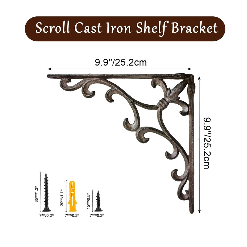 Z metnal Cast Iron Victorian Scroll Shelf Brackets, 10 Inch