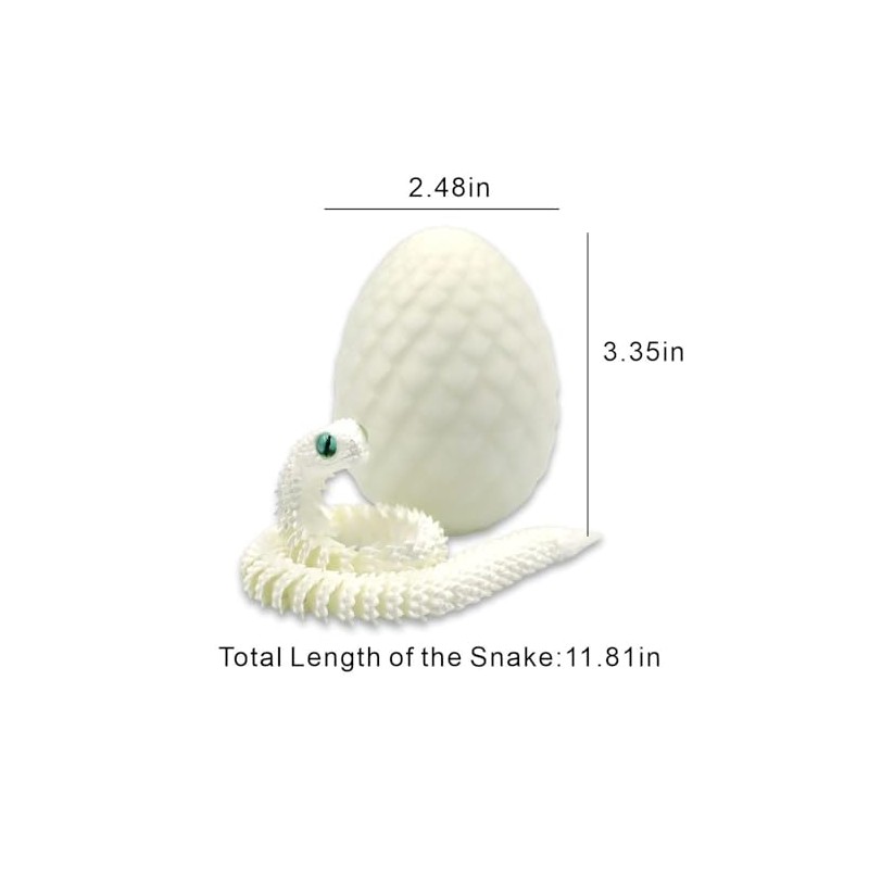 Vantico 3D Printed Snake Egg with Articulated Snake Inside, White