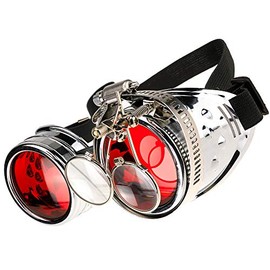 MFAZ Morefaz Ltd Welding Cyber Goggles Steampunk Goth Round Cosplay Glasses Party Fancy Dress (Silver Loupe), Silver Loupe