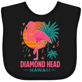 inktastic Diamond Head Hawaii Flamingo Retro Sunset Baby Bib Black 46caf