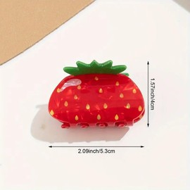 Strawberry Hair Clips for Women, Red and Green Fruit Design, Decorative Claw Style Hair Accessories, 3 Pack