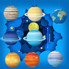 xocome 8 PCS Planet Paper Lanterns, Multicolor Solar System Paper Lanterns for Classroom Science, Birthday Party, Outer Space Themed Party Decorations