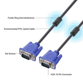 ENUODA Blue VGA Cable 15 Pin Male to Male Plug Computer Monitor Cable Wire Cord，4.9 Feet
