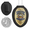 Gold Leather Badge Holder with Spring Clip & Neck Chain