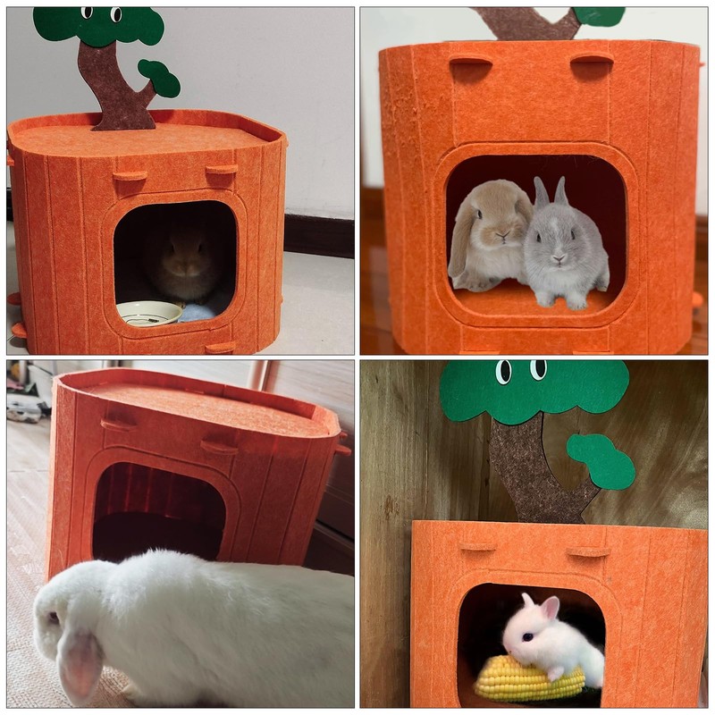Rabbit Hideout,Felt Cloth Bunny Bed,Tree Stump Theme Guinea Pig Hideout
