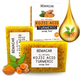 Kojie Acid - Turmeric Soap Bar for Body & Face - Natural Kojic Acid, Collagen, Vitamin C, Dark Spot Remover for Even Skin Tone, Acne, Dark Spots, Smooth Skin (100g)