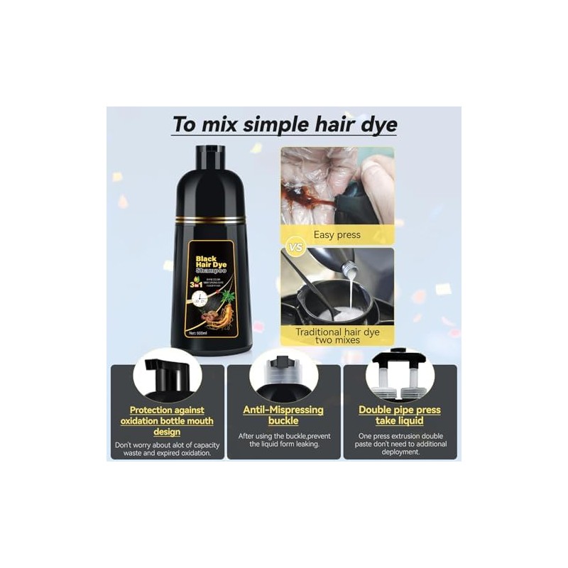 YOURTONE Tinte para El Cabello Negro Natural Champú Instantáneo y