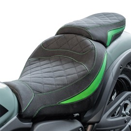 Motorcycle Leather Front Driver Rear Passenger Seat Cushion Pad Set fit for Vulcan S EN650 VN650 2015 2016 2017 2018 2019 2020 2021 2022 2023 Pressure Relief Soft Pillion Saddles, Green