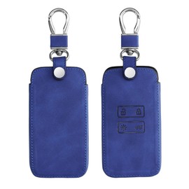 kwmobile Car Key Case Compatible with Renault 4-Button Smartkey Car Key (Keyless Go Only) - Nubuck Leather Look - Faux Leather Protective Key Case Cover - Dark Blue
