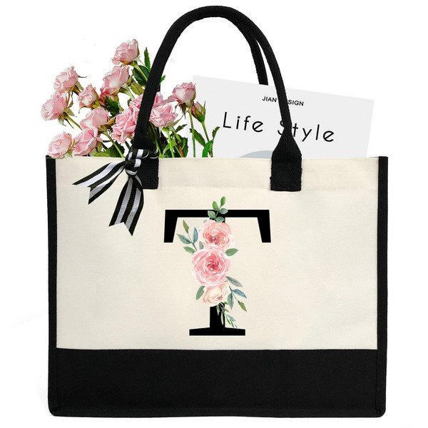 sundee Personalized Initial Canvas Beach Bag, Canvas Tote Bag with