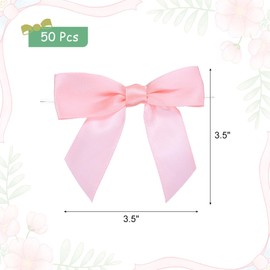 MECCANIXITY 50 Pcs Pre-Tied Bows Satin Ribbon Bows 3.5" Twist Ties Gift Bows for Craft DIY Candy Bags Christmas Wedding Decor Party Treat Bags Pink