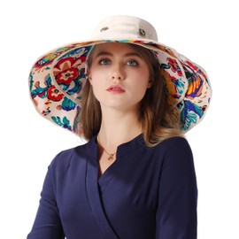 iHomey Packable Shapeable Extra Large Brim Floppy Sun Hat Reversible UPF 50+ Beach Sun Bucket Hat (Beige)