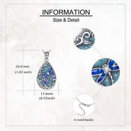 YAFEINI Dragonfly Necklace S925 Sterling Silver Turquoise Dragonfly Teardrop Pendant Necklace Animal Jewelry Gifts for Women Female