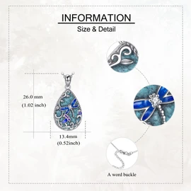 YAFEINI Dragonfly Necklace S925 Sterling Silver Turquoise Dragonfly Teardrop Pendant Necklace Animal Jewelry Gifts for Women Female