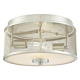 Westinghouse 6327900 Morrison Two-Light Indoor Flush-Mount Ceiling Fixture, Brushed Nickel Finish with Mesh and Frosted Glass