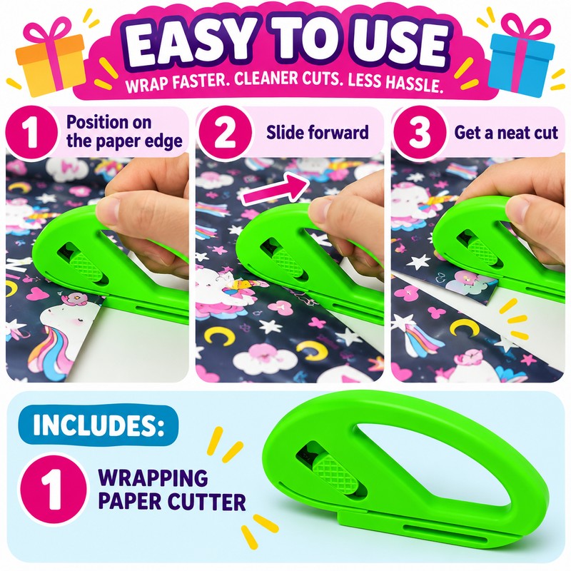 Wrapping Paper Cutter for Gift Wrapping – Green Sliding Paper