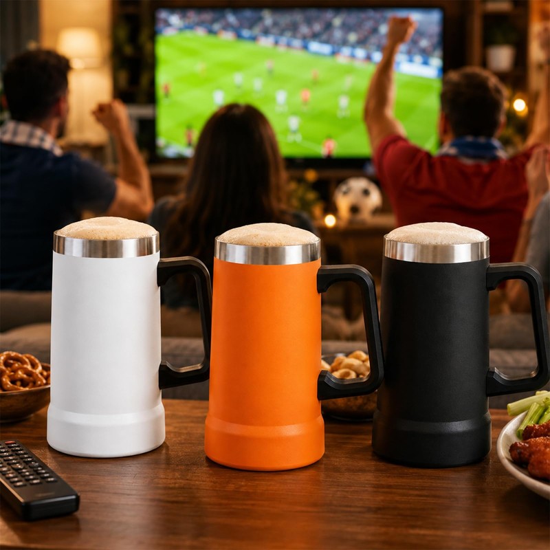 Insulated Beer Stein Tumblers, Orange, 24 ounces(No Straw, No Lid)