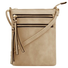 DELUXITY | Crossbody Purse Bag | Functional Multi Pocket Double Zipper Purse | Adjustable Strap | Medium Size Purse | Camel