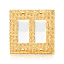 Gaocai 1 Pcs Shiny Golden Rhinestones Light Switch Cover Decorative Rhinestones Outlet Covers Switch Plate Covers Double Gang Toggle Wall Outlet Cover