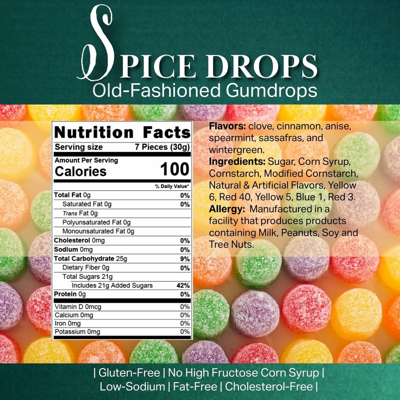 SweetGourmet Spice Drops Candy, Old-Fashioned Gumdrops, 6 Flavors Jelly Candy,