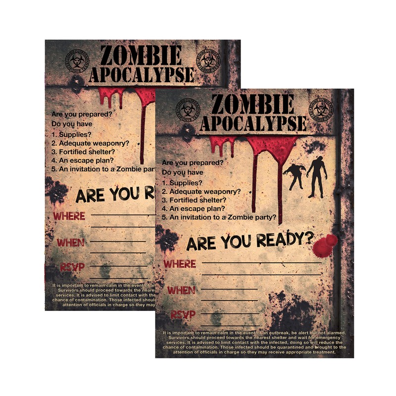 Zombie Party Supplies and Decorations (Invitations) 12 Invites with Envelopes