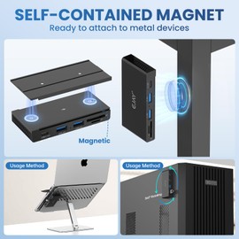 EJAY 5-in-1 Magnetic USB 3.0 Hub with SD/TF Card Reader, 2 USB-A + 1 USB-C Ports, Includes 2 Packs Sliding Rail, Screws & Sticky Pads for MacBook Laptop PC