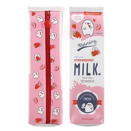 GLOGLOW Cartoon Milk Stationery Bag, PU Creative Milk Box Pen Pencil Case Milk Carton Pencil Cases Large Capacity Storage Bag ()