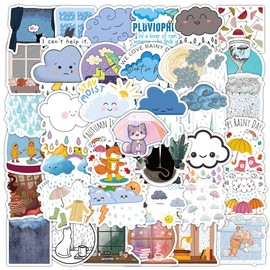 50pcs Cute Meme Weather Stickers, Funny Cartoon Lightning Coludy Rainy Snowy Windy Decals, Vinyl Waterproof Weather Forecast Stickers Packs for Water Bottle, Laptop, Guitar