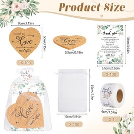 100 Set Wedding Favors for Guest Heart Cork Coasters Gifts Bulk Heart Shaped Coasters 100 Thank You Cards Organza Bags 1 Roll Thank You Stickers Guest Souvenirs for Wedding Party Bridal Favors (100)