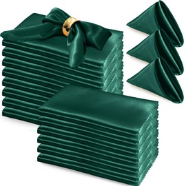 RUDONG M 72 Pack Hunter Green Satin Napkin, 17 x 17 Inch Square Cloth Napkins, Soft Fabric Napkin with Scalloped Edges, Reusable Washable Dinner Table Napkins for Wedding, Banquet, Party