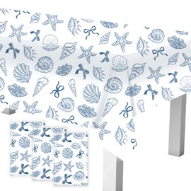 3 piezas de tela de lazo azul de estrellas de mar y conchas marinas, diseño de estrella de mar y conchas, decoración costera de fiesta de playa bajo el mar océano náutico para verano, cumpleaños, boda