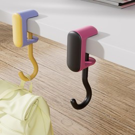 NYUDN Colorful Desk Hooks Adjustable Under Table Lovely Hanger with 360 Degree Swivel Clip Organizer for Students Bag, Purse, Headset, Backpack Mixed Color 2pcs