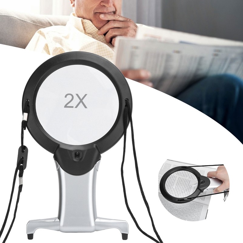26X Dual LED Reading Magnifier Handheld Neck Wearing MultiFunction Table