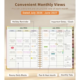 Teacher Planner 2026-2027, July 2026 - June 2027, Academic Weekly & Monthly Calendar Planner with Tabs, 8.5" x 11" A4 Teacher Lesson Plan Book with 7 Periods, Daily Agenda School Organizer for Teacher Student Homeschool, Pink