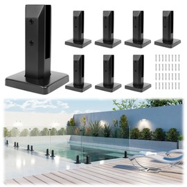 LukLoy 8 Pack T304 Stainless Steel Glass Railing Spigot Heavy-Duty Matte Black Clamp Post Glass Railing System, No-Drill Design for Pool, Deck, Stair, Balustrade, Balcony (Black Net Weight 960g)