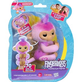 FINGERLINGS - Harmony - Interactive Monkey - Electronic Plush Toy for Children Aged 5+ - Interactive Animal that Holds on Fingers - Touch Responses - 70 Tones - Gift Idea